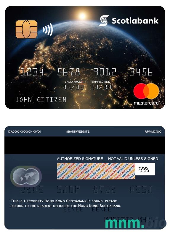 Hong Kong Scotiabank bank przykład karty mastercard w formacie PSD